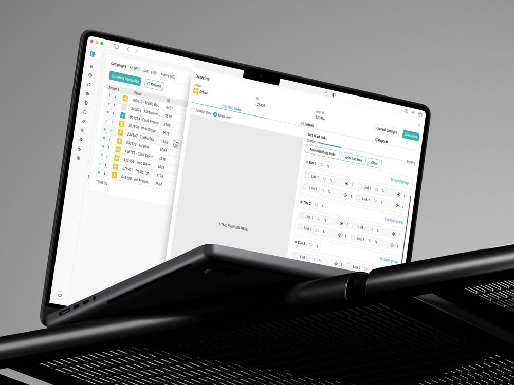 0-network: campaigns list with routing settings opened for a selected campaign